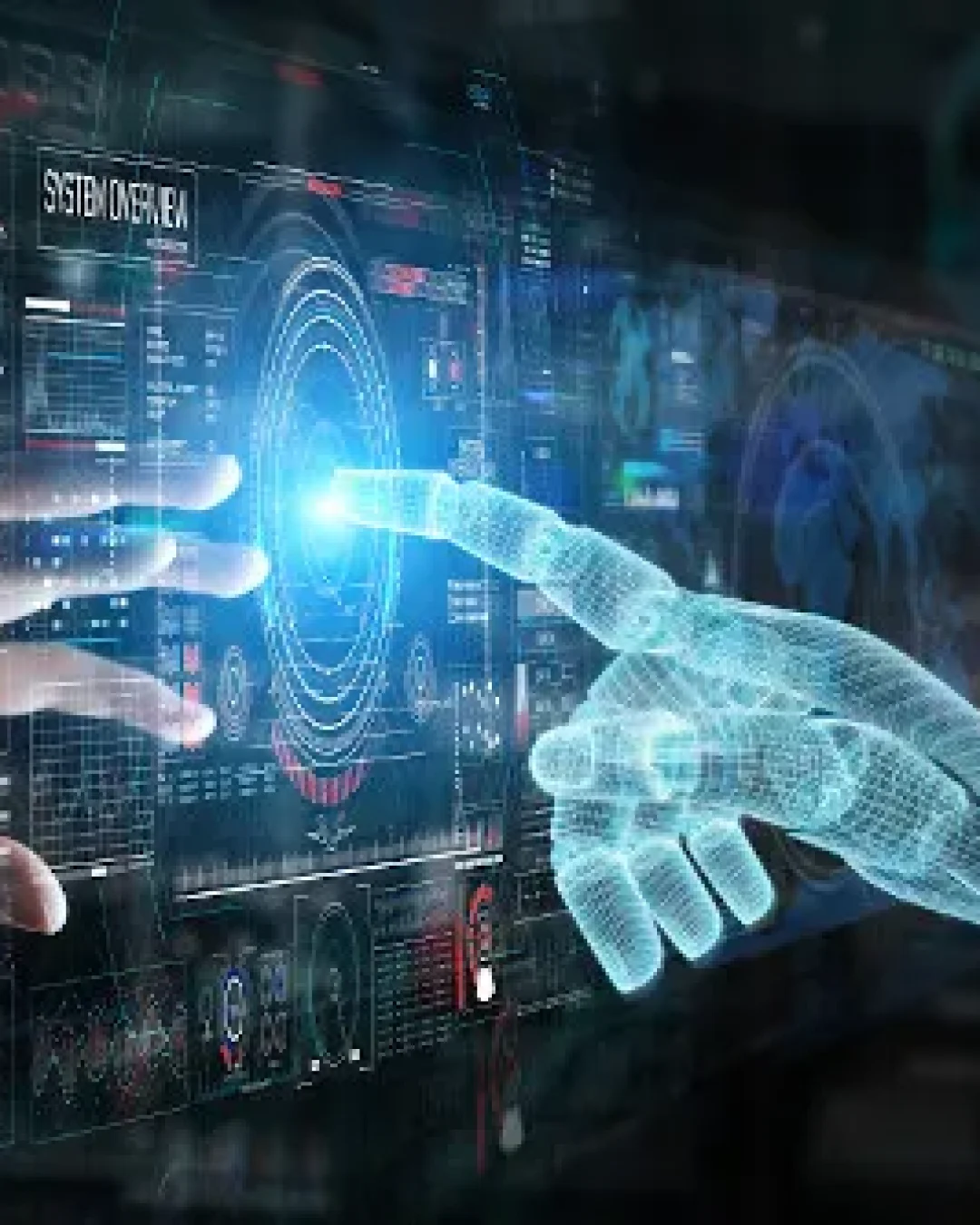 mao-humana-e-mao-robotica-tocando-um-grafico-digital-em-alusao-a-inteligencia-artificial